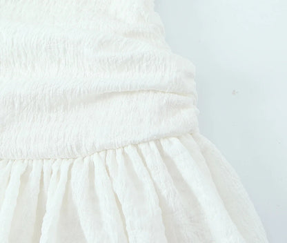 Female Summer Slim Mini Dresses White Square Collar Sleeveless Backless Plaeted Zipper New Dress