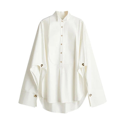 Irregular Blouse Lapel Single Breasted Long Sleeve Shirt Lady Spring New France Style Shirts