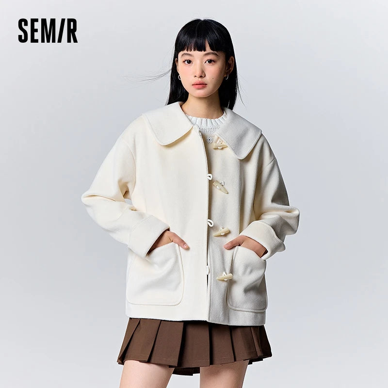 Coat Horn Button Loose Temperament Color New Winter Large Lapel Imitation Wool Coat