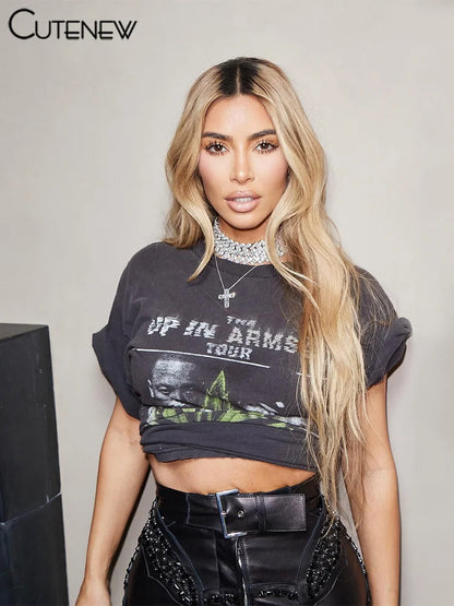 Portrait Print T-shirts Classic Summer New Short Sleeve O-neck Fit Tees Female All-matched Trend Street Top