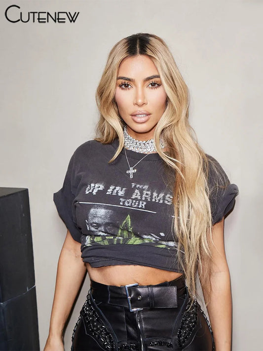 Portrait Print T-shirts Classic Summer New Short Sleeve O-neck Fit Tees Female All-matched Trend Street Top