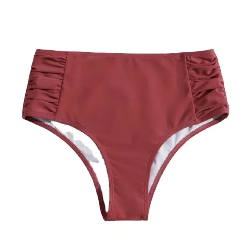High Waist Ruched Bikini Bottoms Tummy Control Swimsuit Briefs Pants Beachwear Spandex Beach Style Summer
