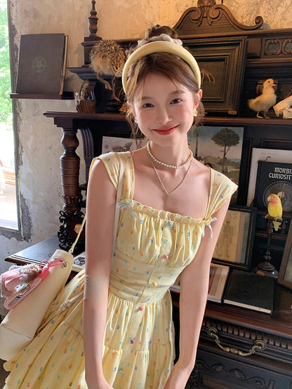 Lolita Kawaii Y2k Colorful Dot Print Dress Sweet Sleeveless Mini Dress Outwear One Piece Dress Korean Clothing