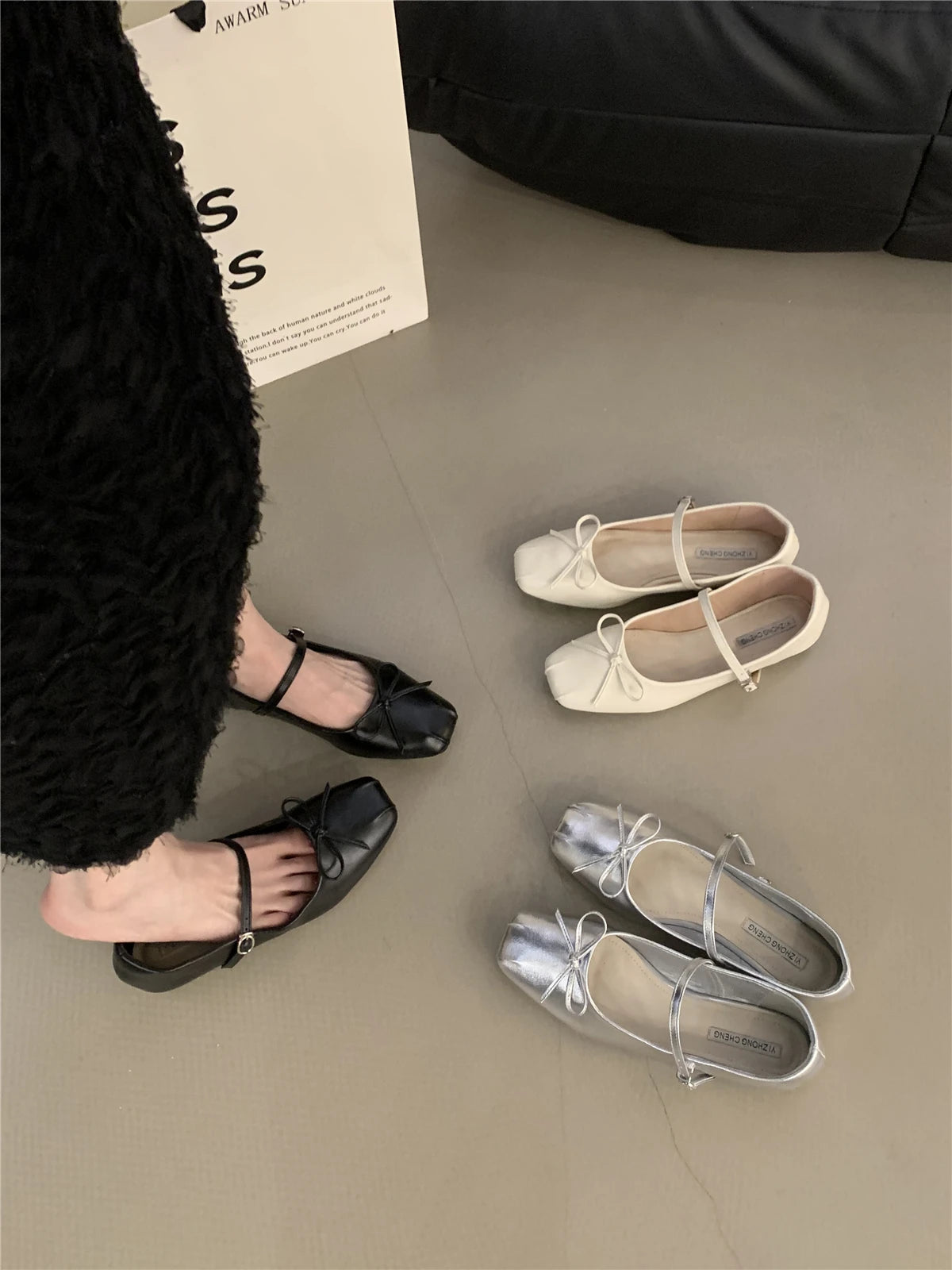 French Flat Bottomed Mary Jane Single Shoe Shoes New Spring and Autumn Korean Version Silver Shoes