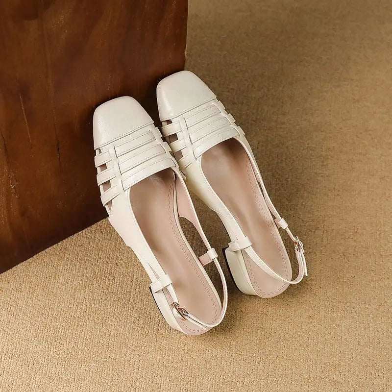 Design Sandals Square Toe Block Heels 3.5cm Back Buckle Strap Big Size 43 Dating Shoes 31 32