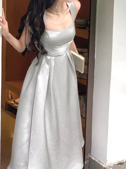 Sleeveless Midi Dresses for Slim Aline Wedding Evening Party Dress Prom Robe Vestidos Mujer