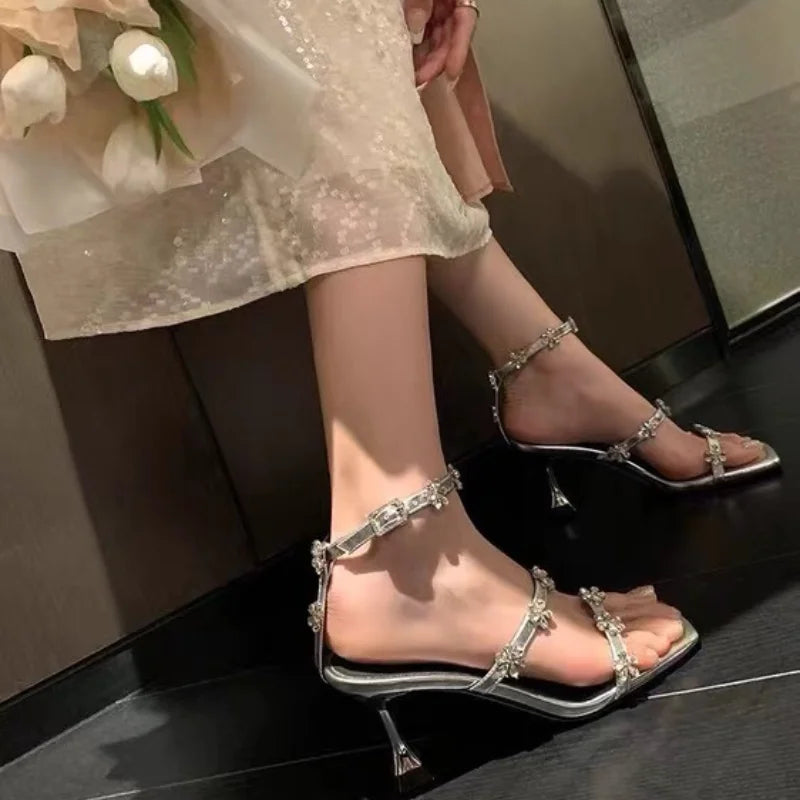 Gold Sliver White Black Sparkly Silver Beaded Anklestraps High Heels Sandals New Summer Everyday Wedding Shoes for
