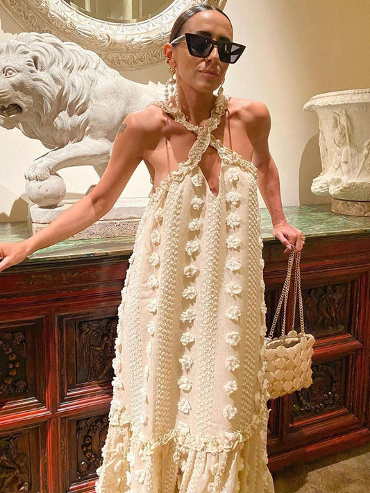 Flower Splice Baggy Maxi Dresses for Autumn New Loose Hollow Out Princess Dress Party Party Evening Dress