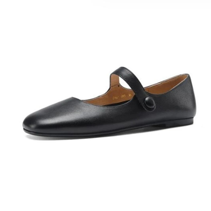 Mary Jane Shoes Spring New Genuine Leather Shoes Buckle Comfortable Flat Shoes