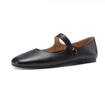 Mary Jane Shoes Spring New Genuine Leather Shoes Buckle Comfortable Flat Shoes