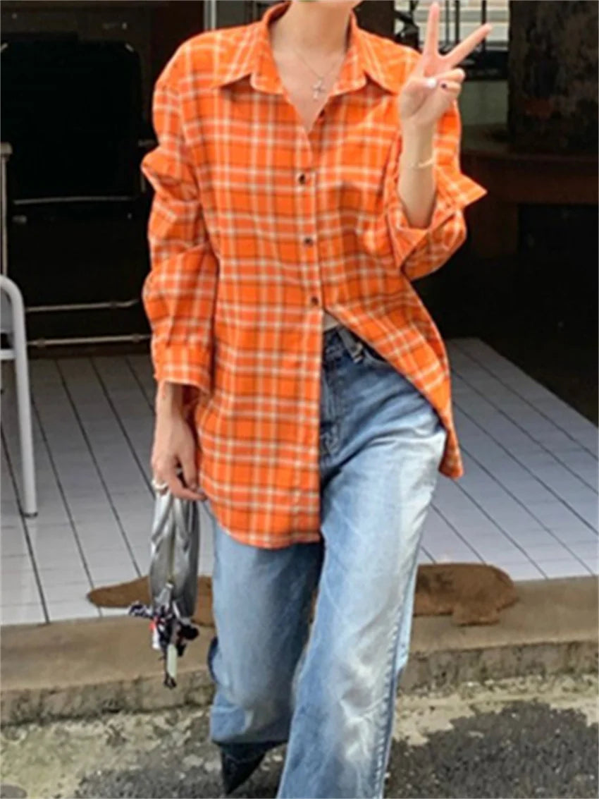 Autumn Plaid Shirts New Loose Plaid Gentle All Match Daily Coats High Street Slim
