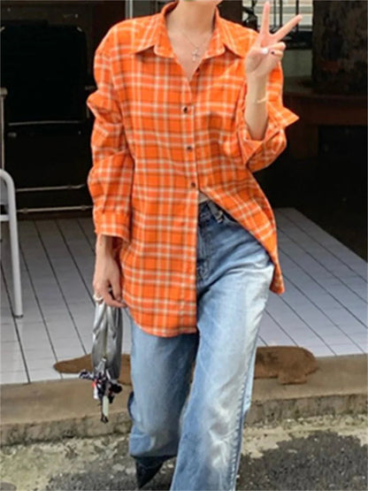 Autumn Plaid Shirts New Loose Plaid Gentle All Match Daily Coats High Street Slim