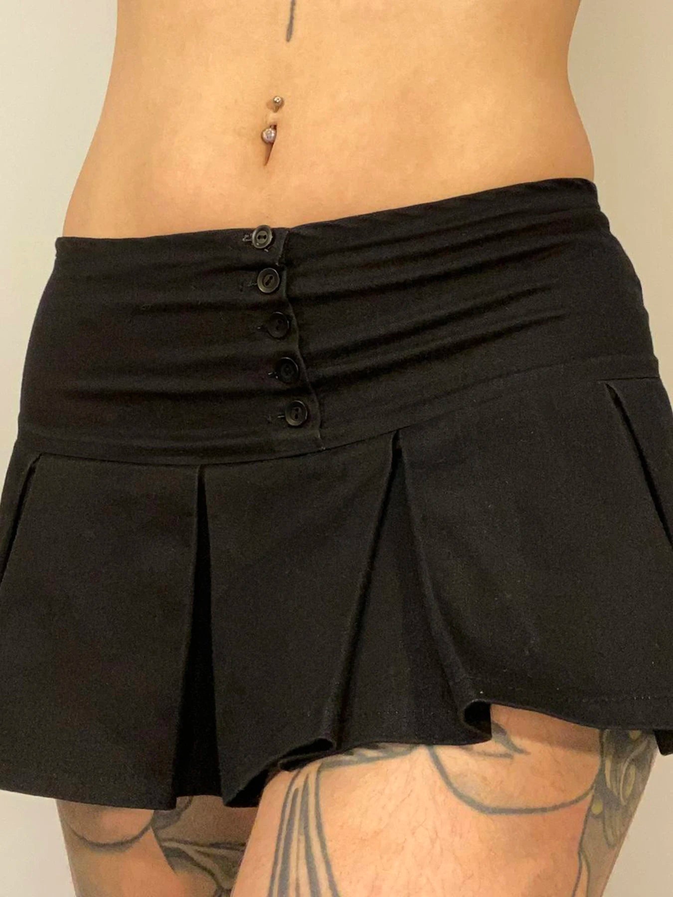 All Match Black Button Pleated Mini Skirts Harajuku Shorts Skirt Japanese 2000s Style Y2k