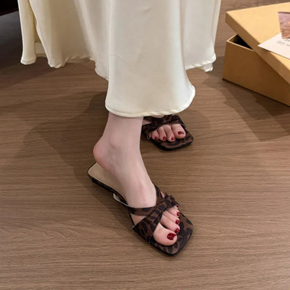 Summer Beach Vacation Slippers Open Toe Low Heel Slide Butterflyknot Dress Shoes