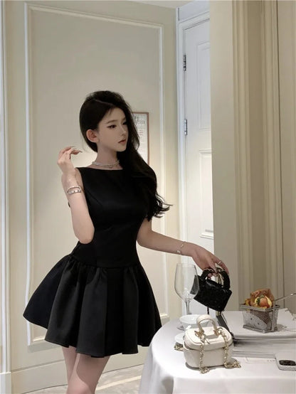 Party Mini Dresses Backless Bow Bandage Pearl Sleeveless Dress Slim French Style