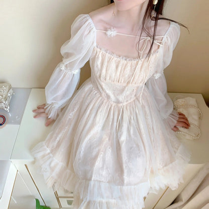 Lolita Kawaii Dress Long Sleeve Y2k Mini Dress Female Japanese Style One Piece Dress Korean Spring