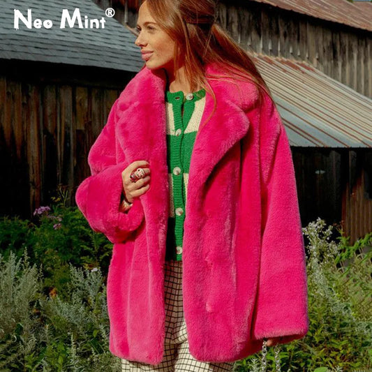Ins Brand Long Faux Rabbit Fur Coat Jacket Winter Oversized Shaggy Plush Fur Coats Street Overcoat