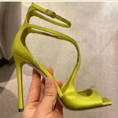 Highquality Hollow Slim High Heel Fish Mouth Sandals, Silk Buckle Strap Runway Shoes