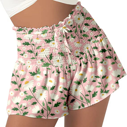 High Waist Loose Shorts Sports Drawstrings Print Beach Shorts