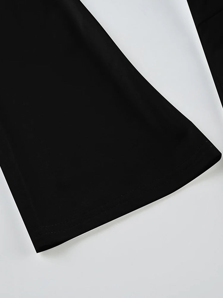 Black Tie V Neck Split Slim Blouses Flared Long Sleeve Basic Spring Autumn Shirts