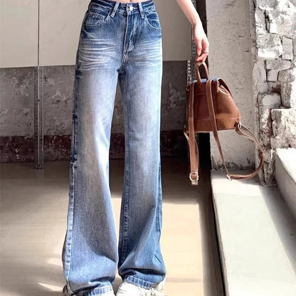 Denim Pants Straight Korean Easy Match Pantalones Mujer High Waist Trousers