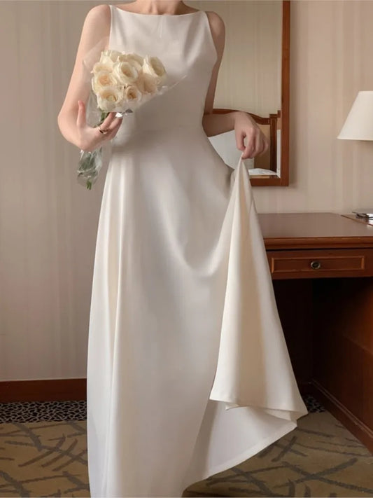 Long Dresses for Wedding Evening Party Dress Sleeveless A-line Summer Korean One Piece Vestido Mujer