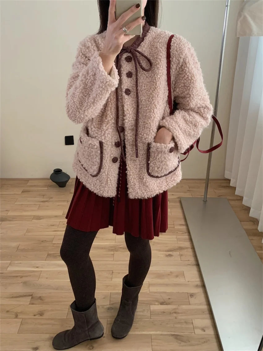 Slim Coats Woolen Winter Sweet Office Lady Curl Daily Gentle High Street New