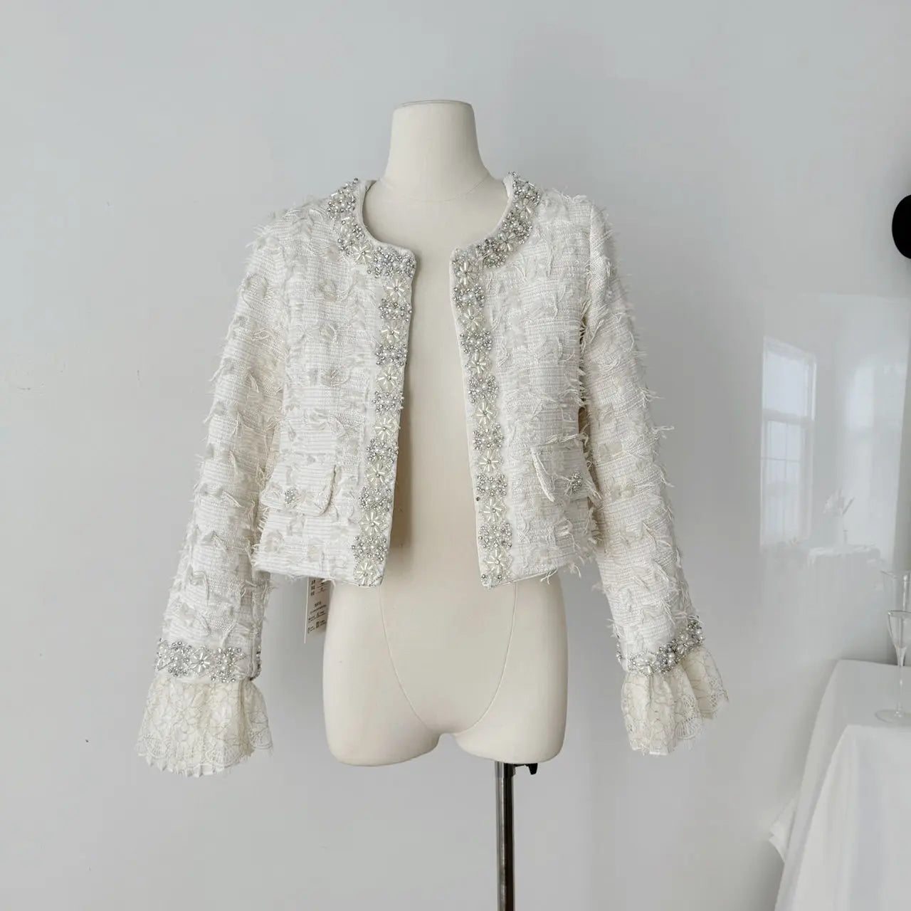 Fringed Tweed Coat New Autumn Long Sleeves Heavy Industry Embroidered Bell Bottoms Stitching Lace .