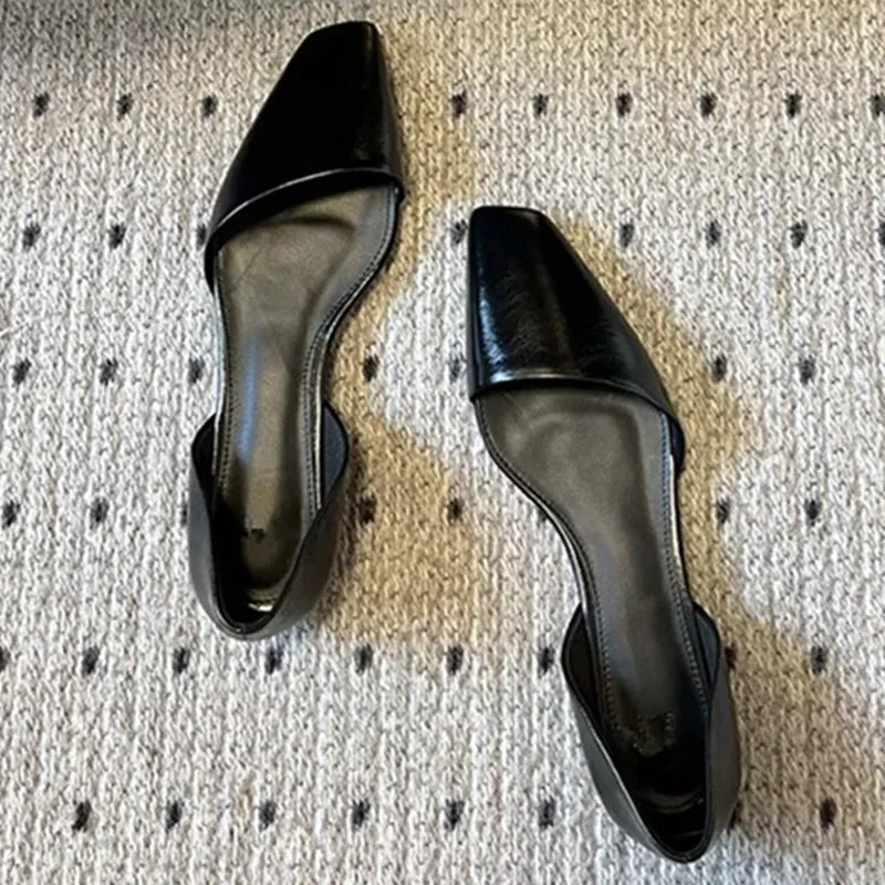 Retro Leather Flats Shoes Oblique Square Toe Hollow Mules Sandals Designer Cozy Ballet Flats Loafers