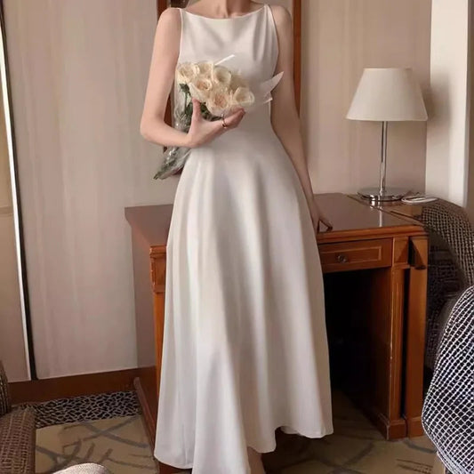 Dresses Spring Summer Slash Neck Sleeveless Vestidos Mujer Korean Aline Long Dress