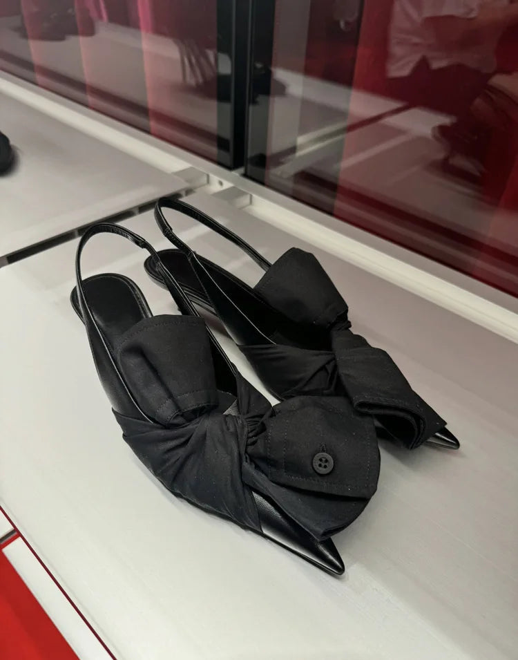 Summer New Fashionable Fold Bow Super High Heel Pointed Single Shoes Thin Heel Shallow Mouth Shoes