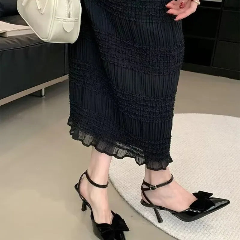 Sweet Velvet Leather Ankle Strap Buckle Sandals Summer Heels Diagonal Heels Sandals Shoes for