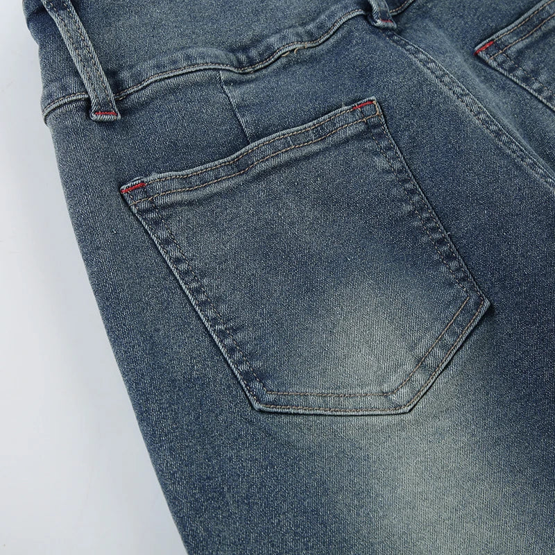 Button-up Denim Pants Street Style Low Rise Baggy Straight Jeans for Y2k Aesthetic Loose Denim Trouser 90s