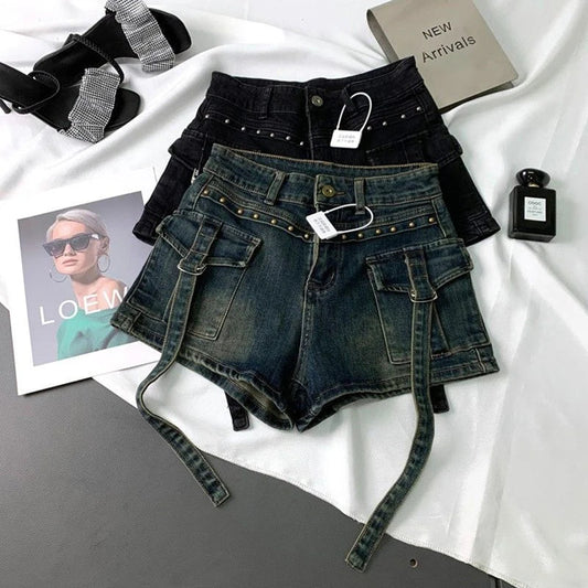 Y2k 2000s Cargo Denim Shorts High Waist Shorts Jeans Summer Harajuku Korean Hot Short Pants New