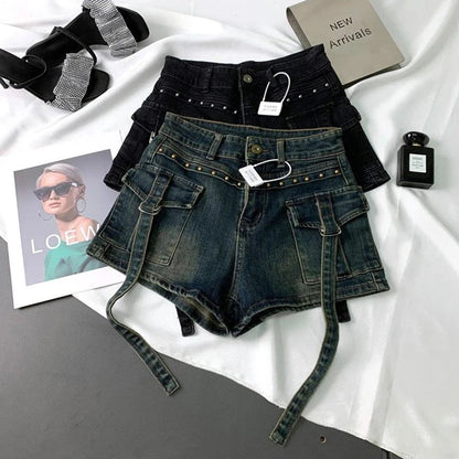 Y2k 2000s Cargo Denim Shorts High Waist Shorts Jeans Summer Harajuku Korean Hot Short Pants New