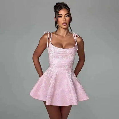Bow Backless Jacquard a Line Mini Dress