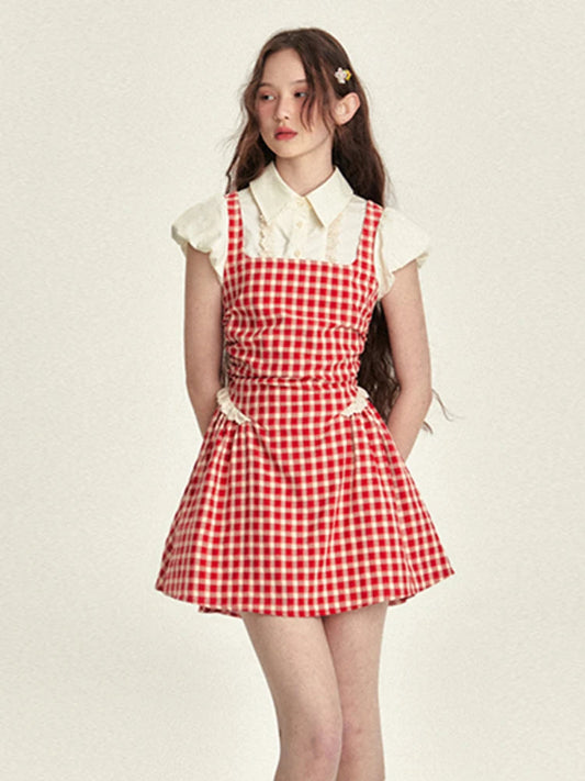 Summer Y2k Coquette Plaid Shirt Dress Preppy Style Sweet Short Party Dress Japanese Mini Dress New
