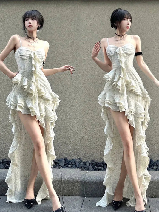 Midi Dress Sleeveless Backless Patchwork Ruffle Slim Camiosle Dresses Club Party Vestidos Spring Summer