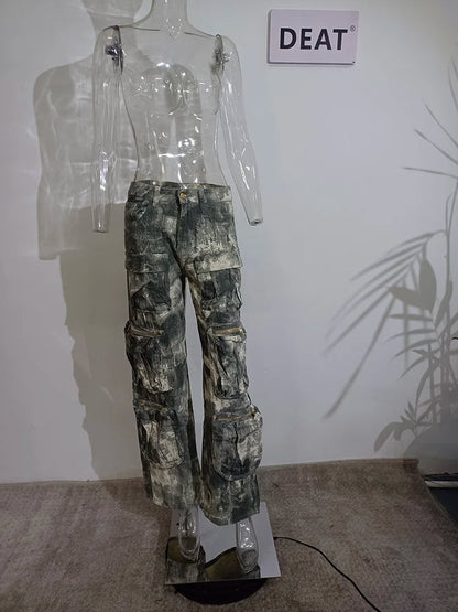 Jeans High Waist Multi Pocket Loose Camouflage Denim Cargo Pants Summer New
