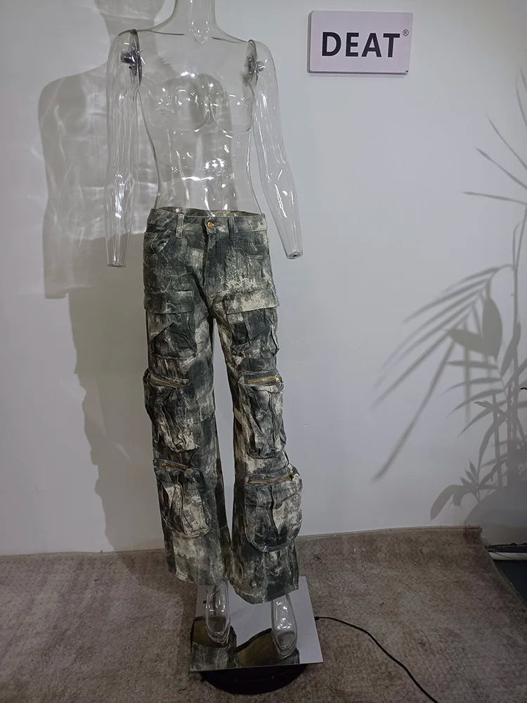 Jeans High Waist Multi Pocket Loose Camouflage Denim Cargo Pants Summer New