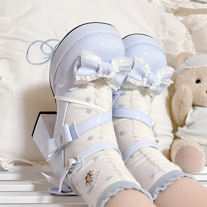 Lolita Bow Bow Decor Pumps Platform Chunky High Heels Ankle Strap Sweet Pumps for Girl Shoes