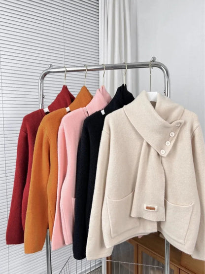 Sweet Hot Girl Christmas Detachable Scarf Knitted Cardigan Fall/winter Loose Longsleeved Sweater Female Clothes