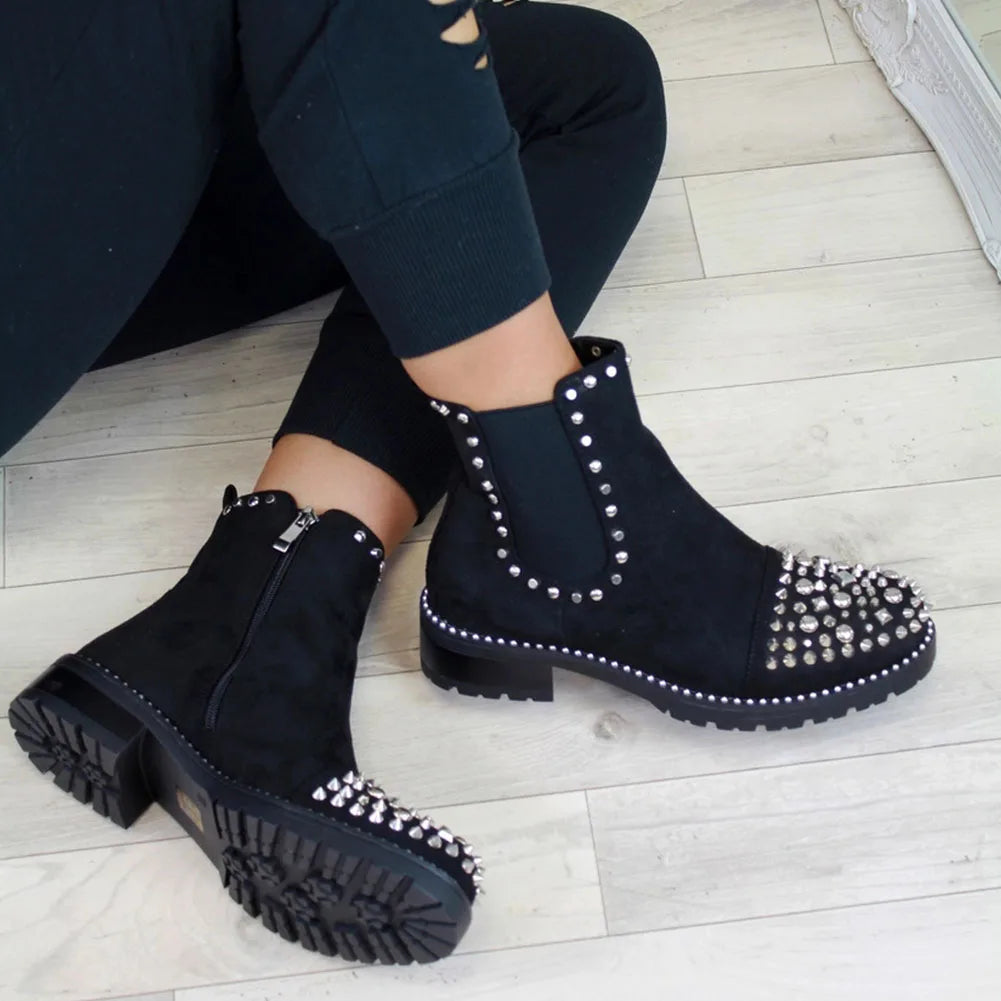 Platform Chunky Heels Ankle Boot Brand New Crystal Combat Boots Cool Comfy Shoes Motorcycle Boots