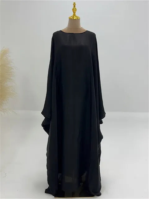 Autumn Loose Shiny Maxi Dress ’s Butterfly Batwing Long Sleeve Muslim Clothes Party Dress Female Long Dress New