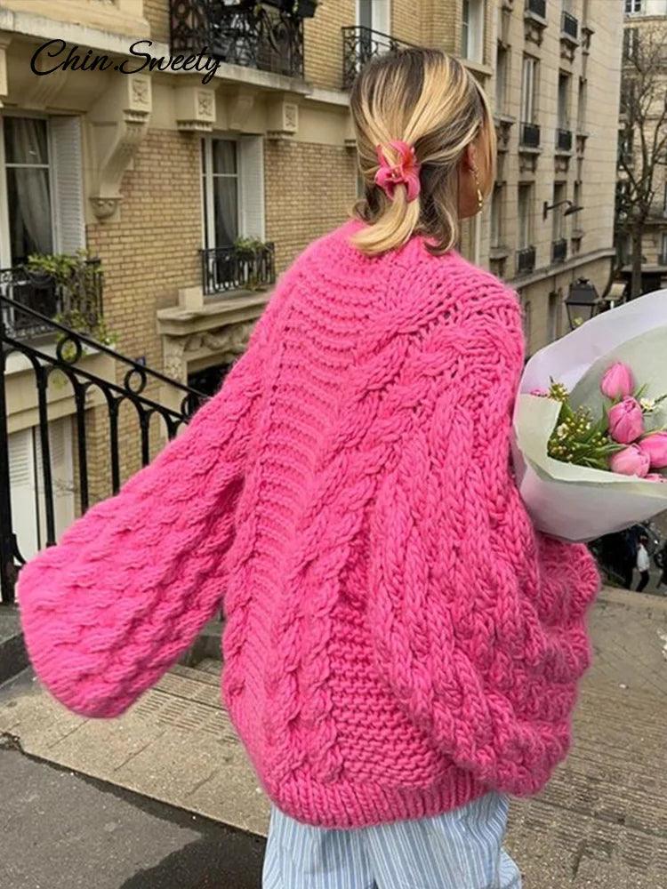 Knit Oversize High Neck Jumper Sweater Lazy Round Neck Ribbed Pullover Female Autumn Winter Thick Warm Lady Knitwear