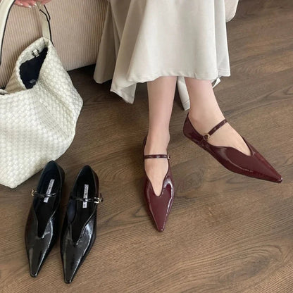 Comfort Shallow Flat Shoes Pointed Toe Office Shoes Buckle Strap Designer Footwear Female Zapatos De Mujer