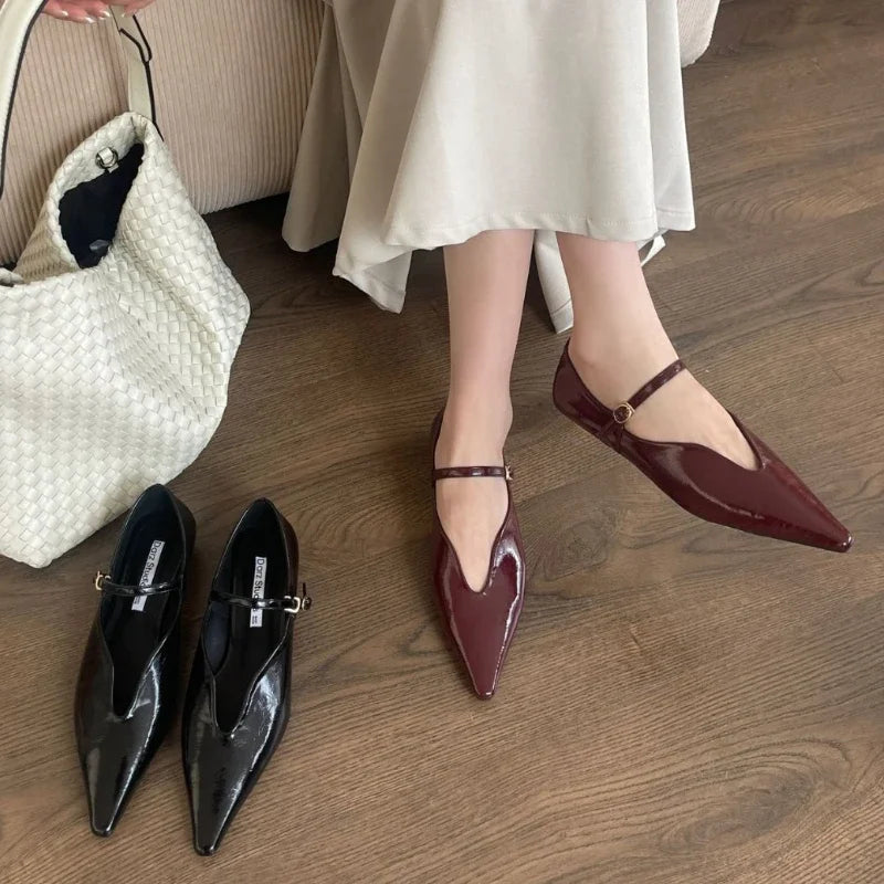 Comfort Shallow Flat Shoes Pointed Toe Office Shoes Buckle Strap Designer Footwear Female Zapatos De Mujer