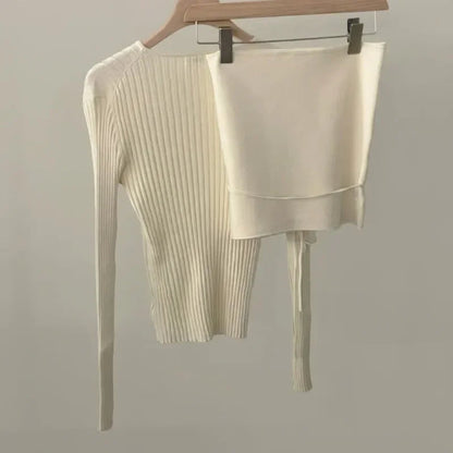 Autumn New High Street Slim Thread Long Sleeve Sweater + Color Laceup Camisole Twopiece Suit
