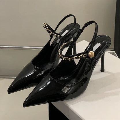 Summer Street Style Rivet Pointed Toe Pumps Sandals Buckle Strap Thin Heels Party Prom Stripper Shoes
