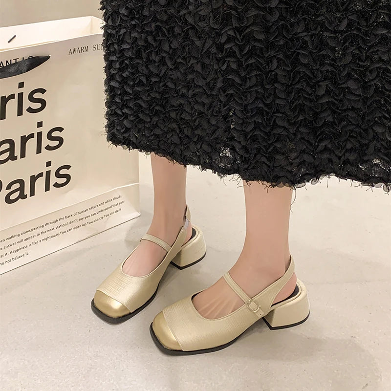 Summer Buckle Square Heel Platform Mary Jane Shoes Designer Soft Soled High Heel Sandals Shoes